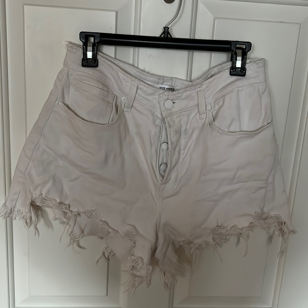 Distressed white Jean shorts from Good American